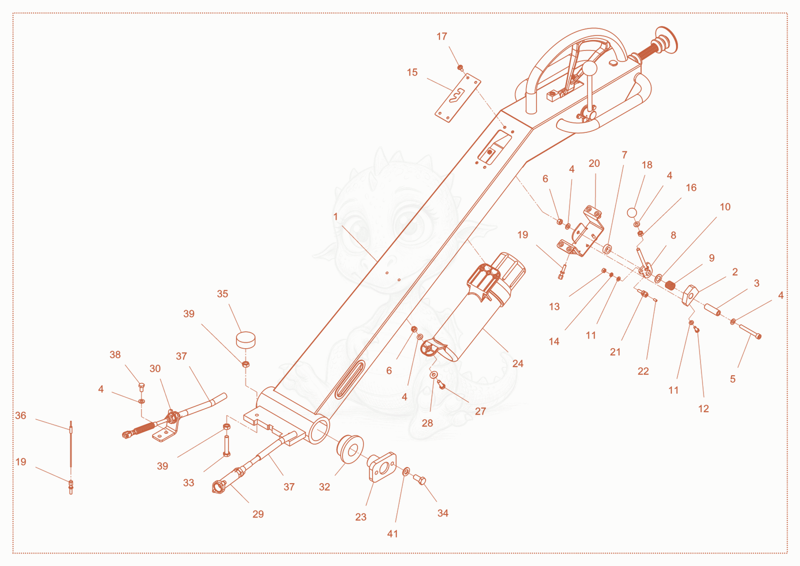 Exploded parts diagram of the Center pole cpl. of a Wacker Neuson RD7YEHFBHRC, with numbered balloons
