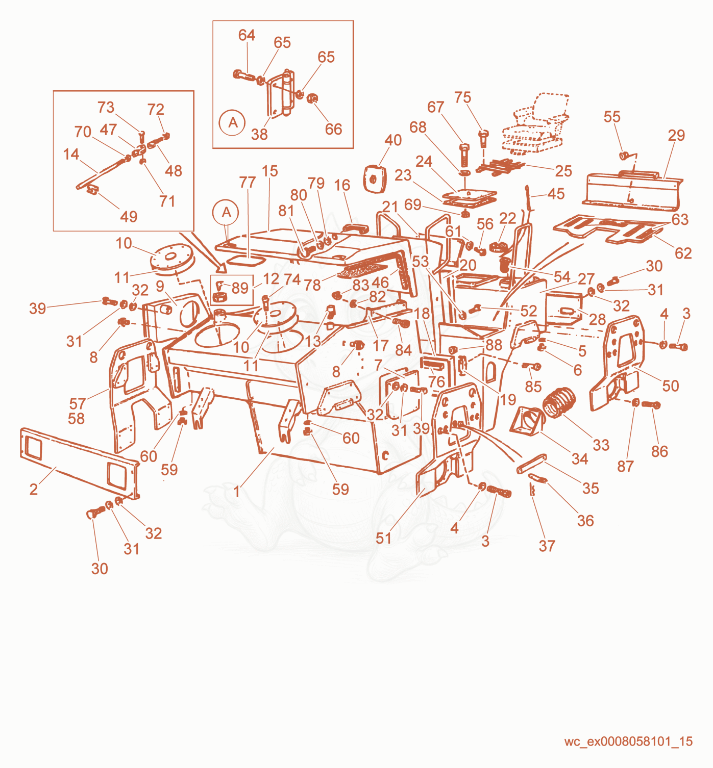 Exploded parts diagram of the Hood Panels/Front/Rear Frame of a Wacker Neuson RD25, with numbered balloons