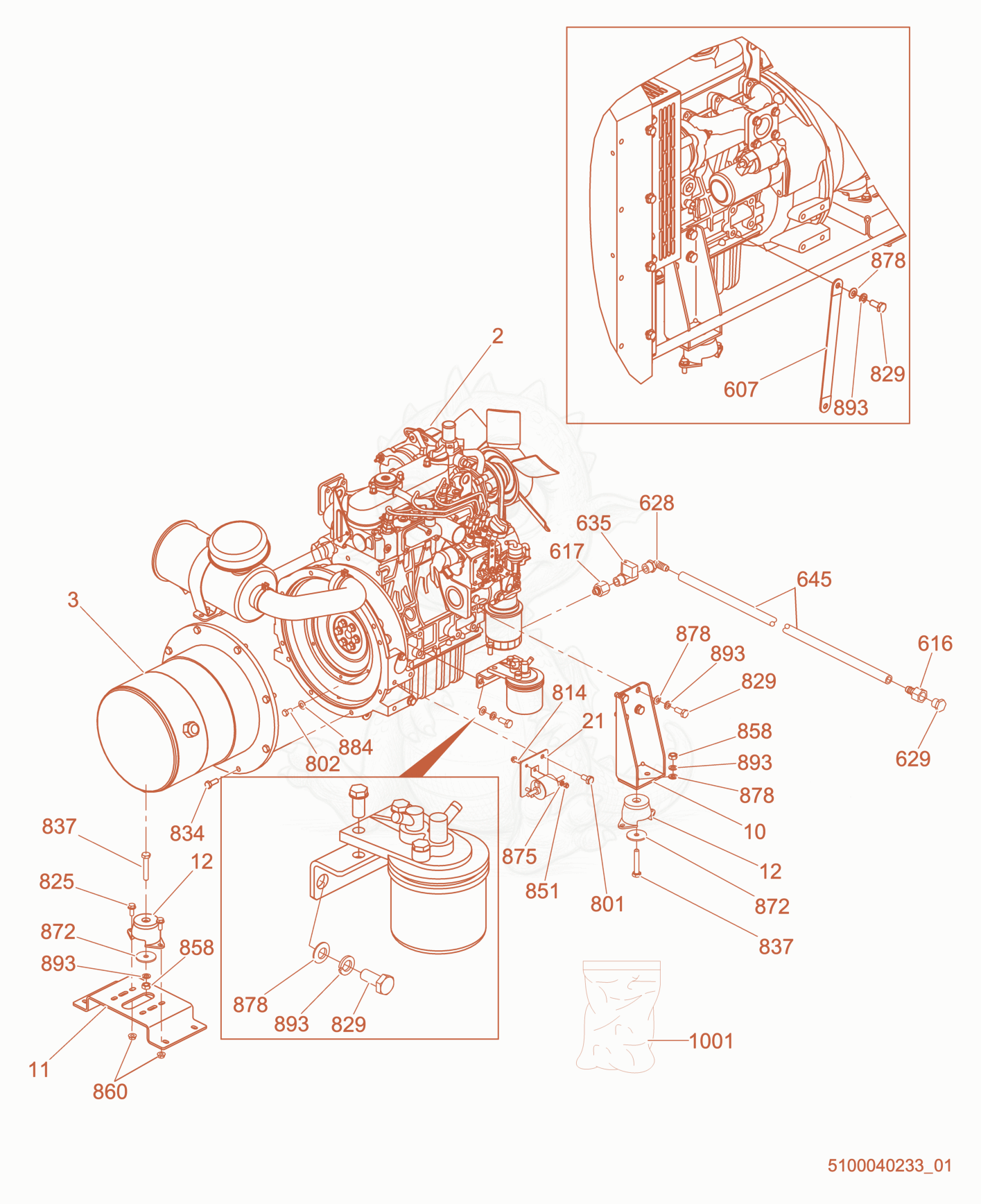Exploded parts diagram of the Generator/Engine of a Wacker Neuson LTW6K-VS, with numbered balloons