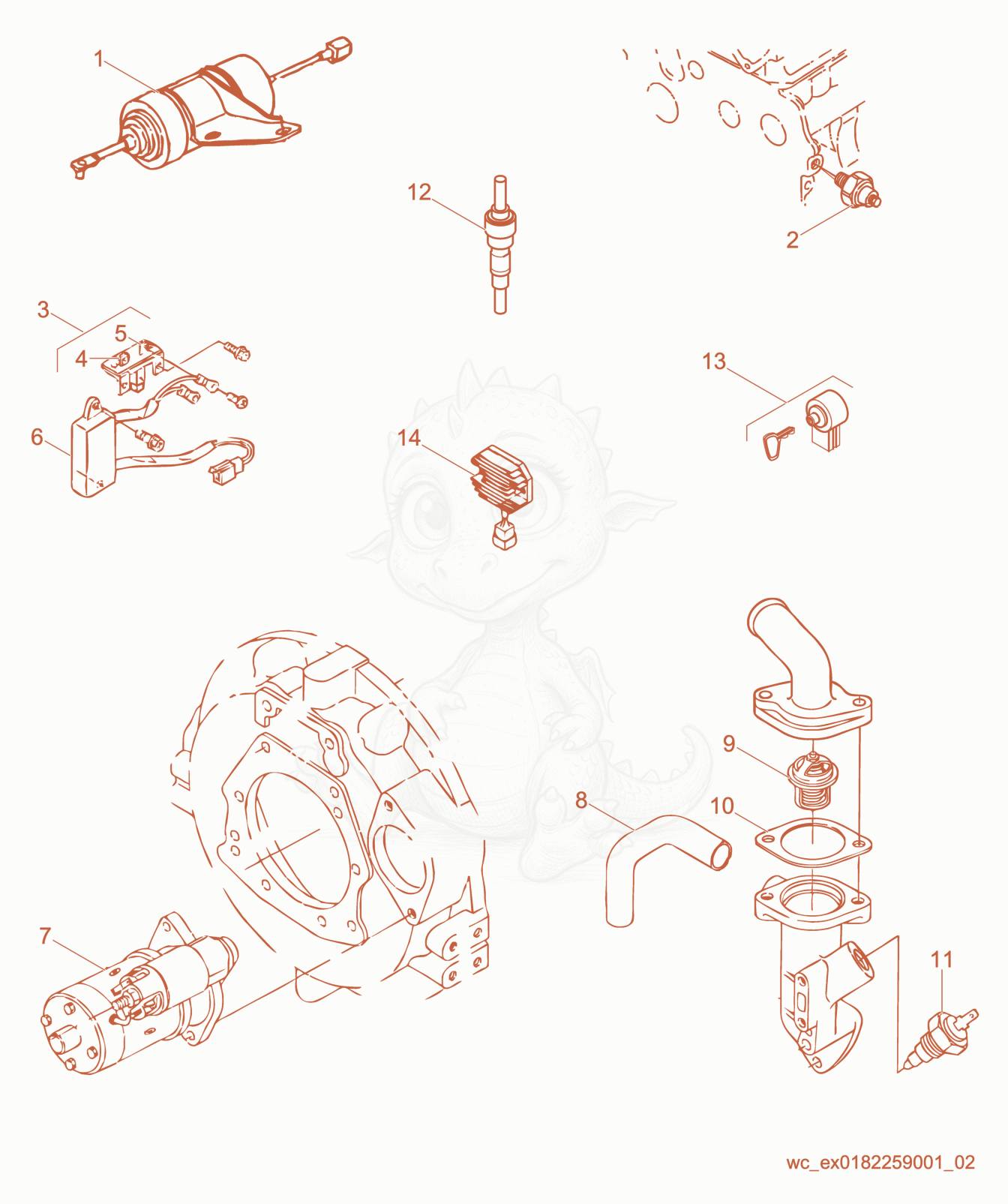 Despiece del Electrical Components de una máquina Wacker Neuson CUB700GM, con globos numerados