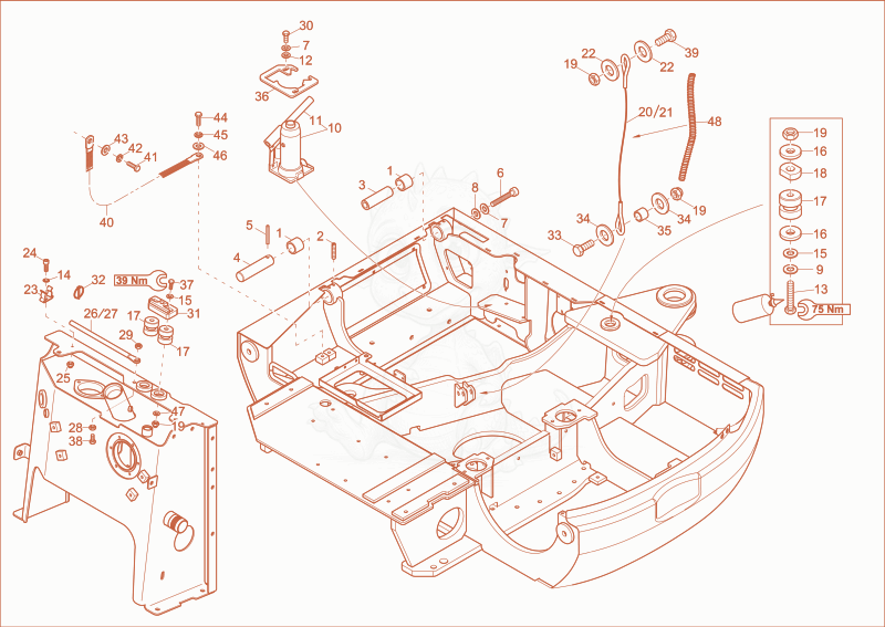 Despiece del CUSHION CABIN de una máquina Wacker Neuson EZ38, con globos numerados