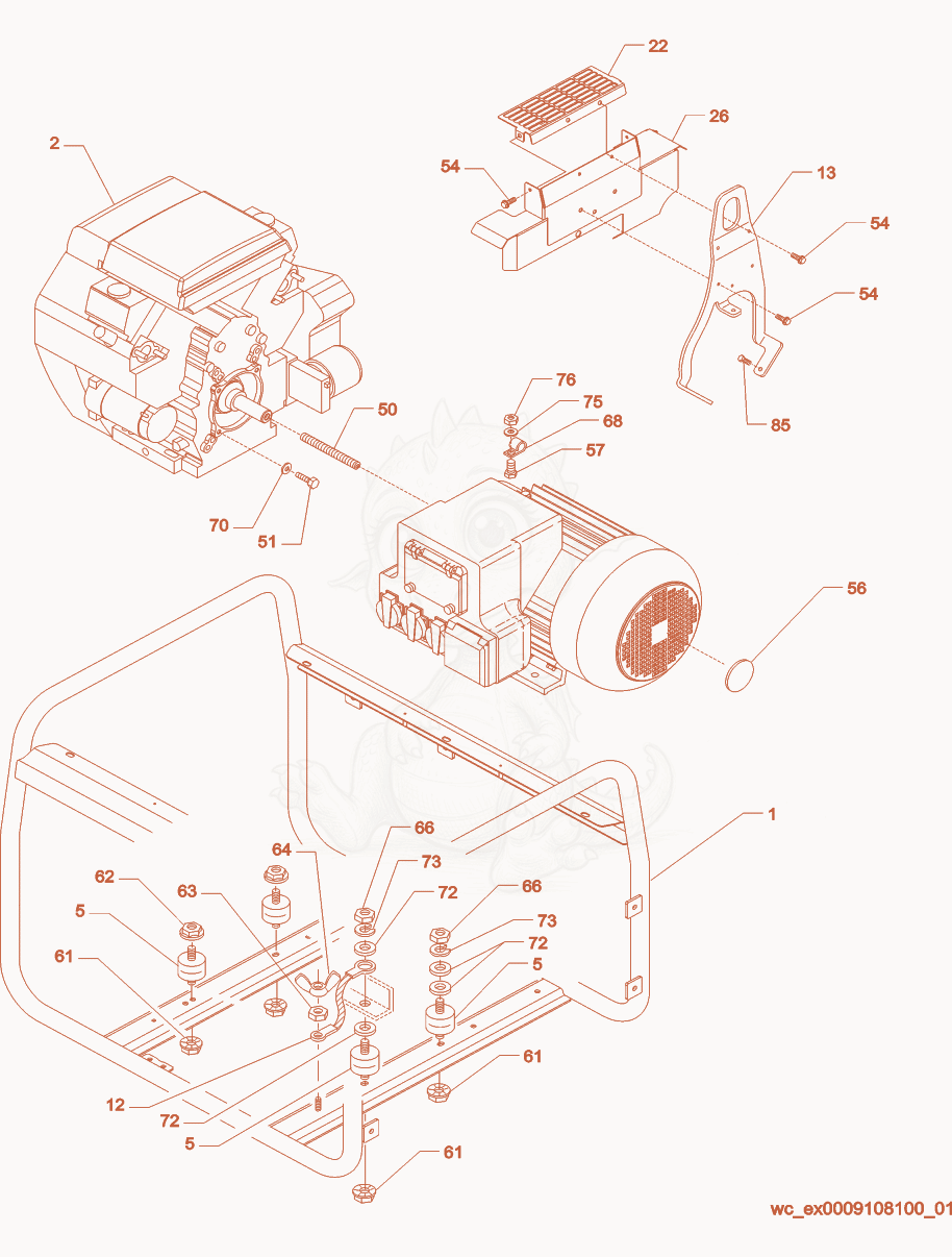 Exploded parts diagram of the Frame/Engine of a Wacker Neuson GS12AI, with numbered balloons