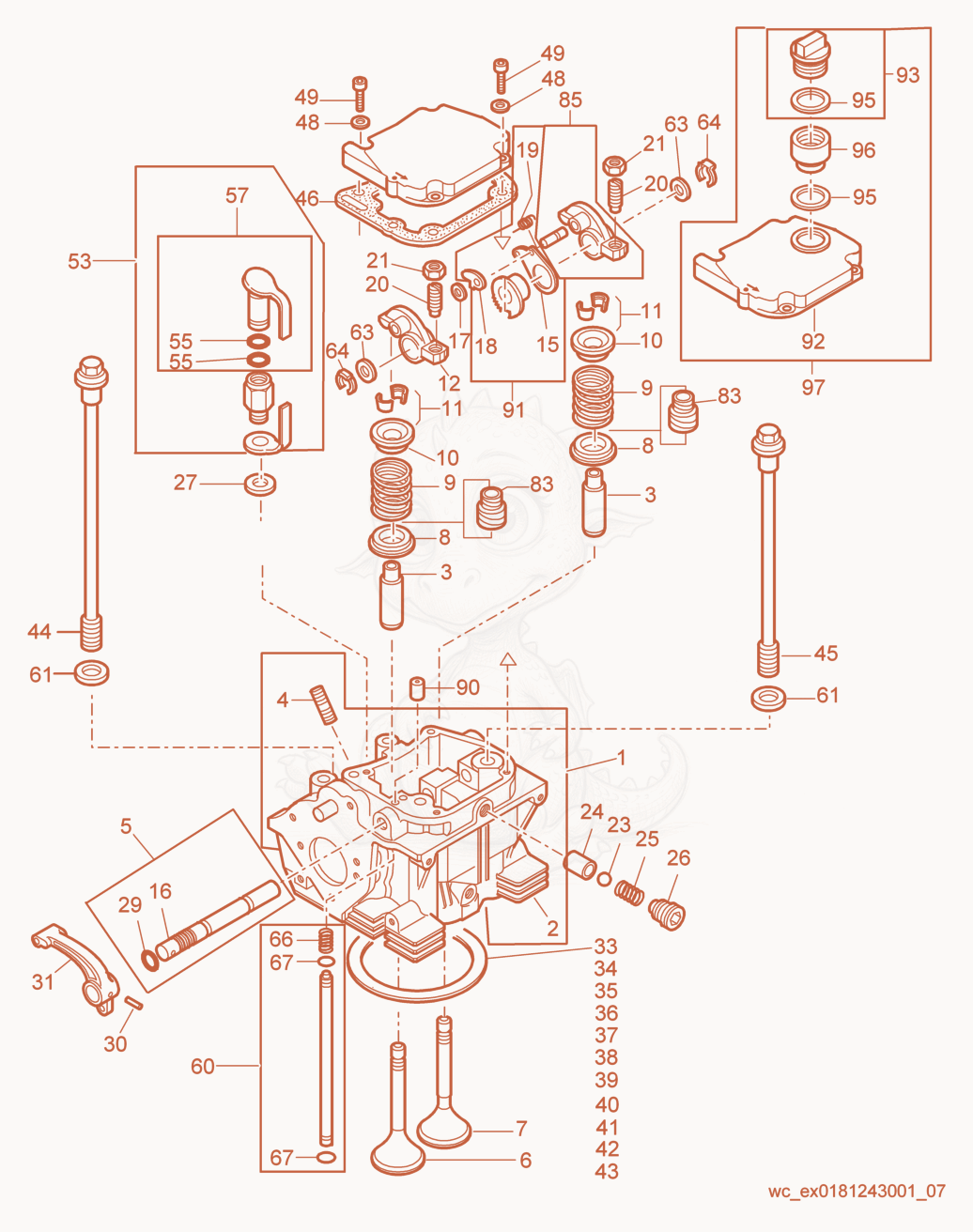 Exploded parts diagram of the Cylinder Head of a Wacker Neuson RD7H-S, with numbered balloons