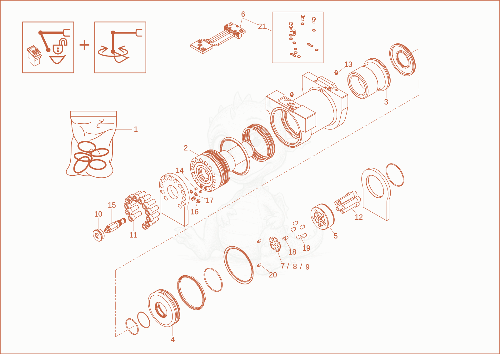 Exploded parts diagram of the Powertilt (Option) of a Wacker Neuson ET42, with numbered balloons