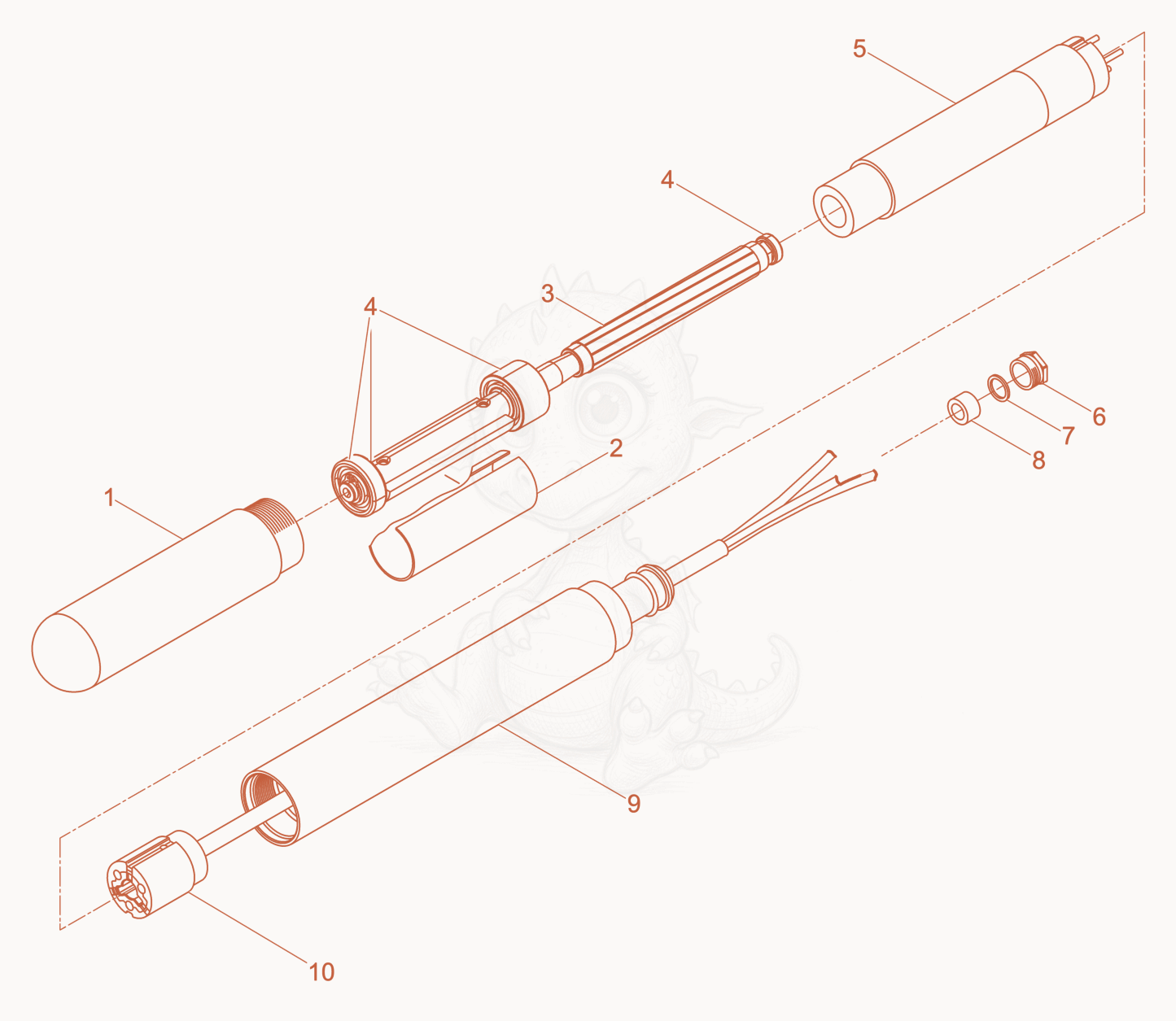 Exploded parts diagram of the Internal Vibrator cpl. of a Wacker Neuson IRFUN38GV, with numbered balloons