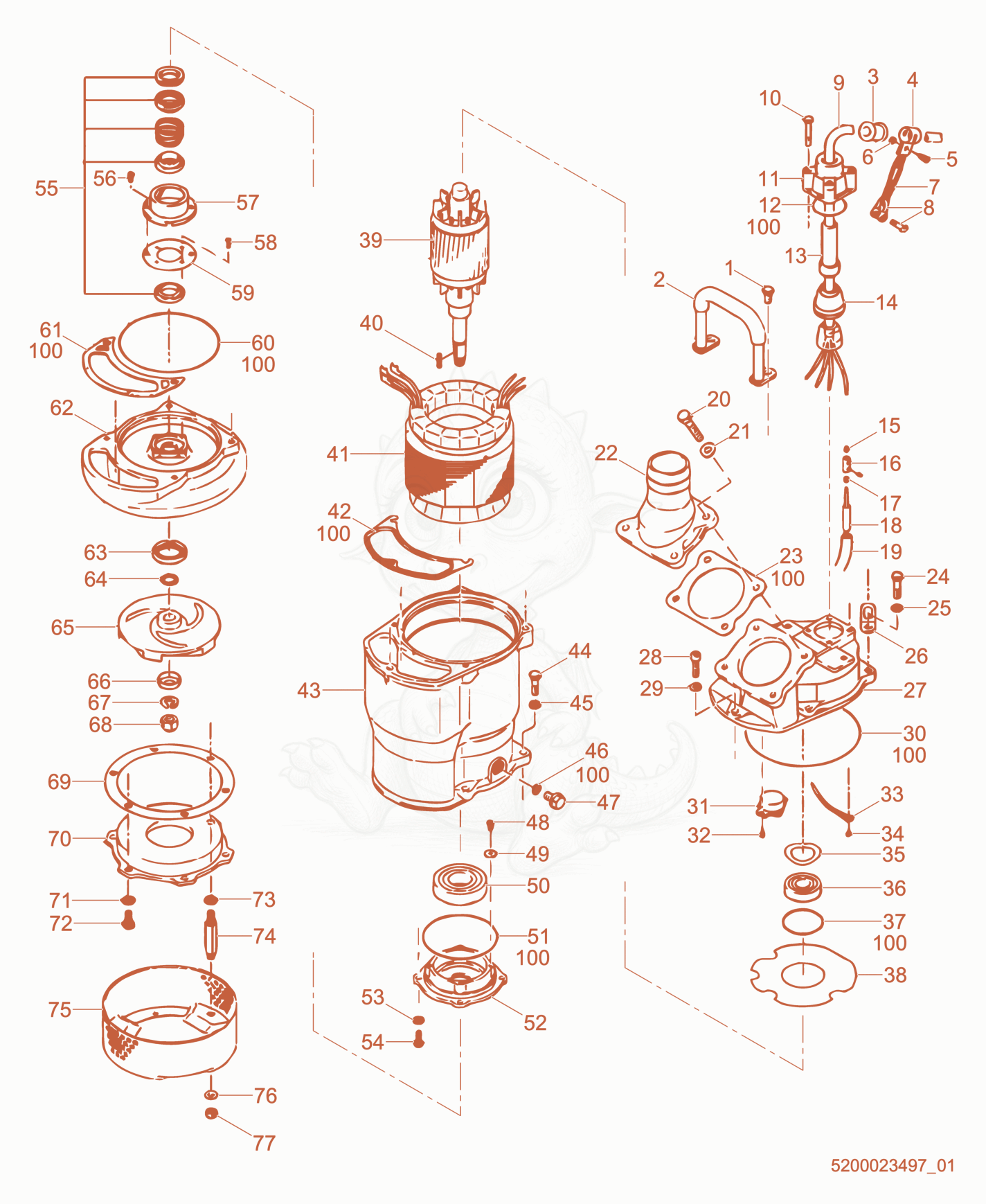 Exploded parts diagram of the Pump Components of a Wacker Neuson PS35503, with numbered balloons