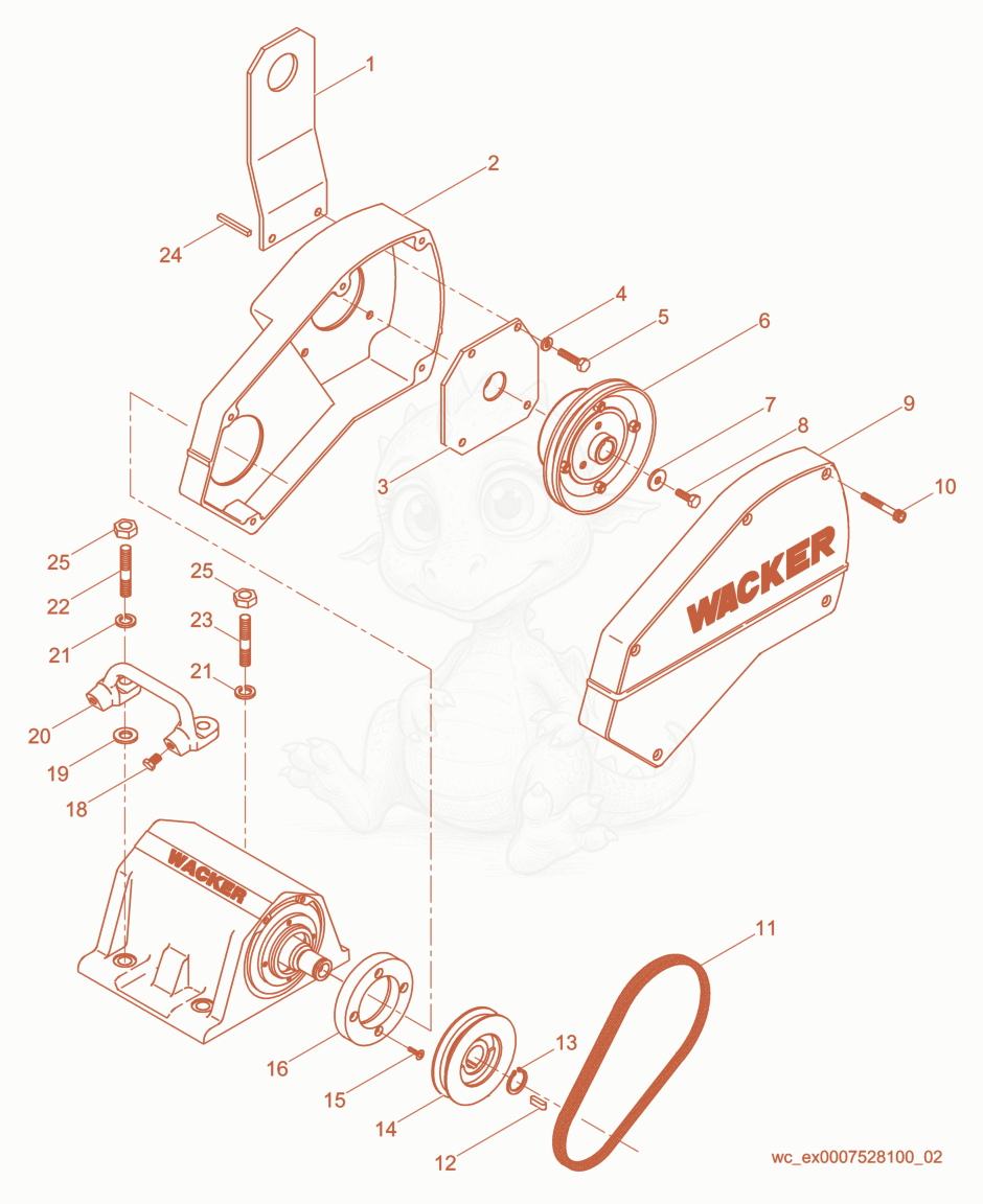 Exploded parts diagram of the Drive cpl. of a Wacker Neuson BPS2550A, with numbered balloons