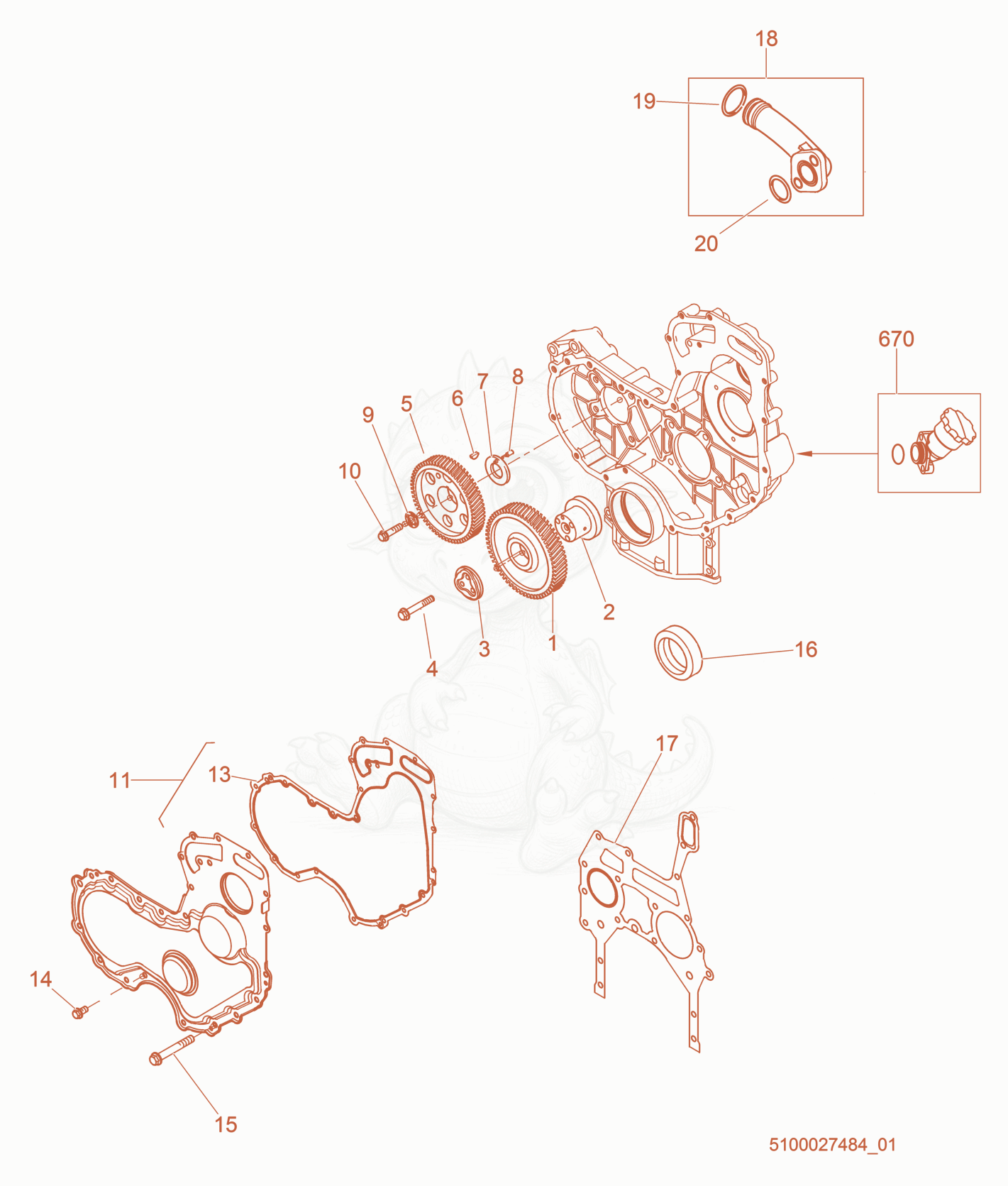 Exploded parts diagram of the Timing Cover of a Wacker Neuson G50, with numbered balloons
