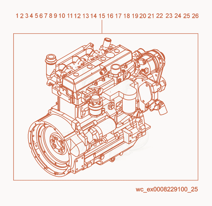 Despiece del Engine-Deere de una máquina Wacker Neuson G50, con globos numerados
