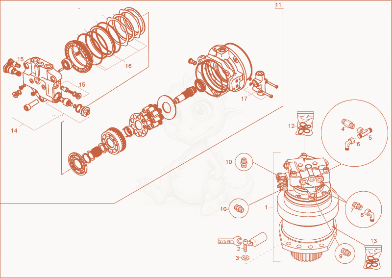 Exploded parts diagram of the swivel drive of a Wacker Neuson 50Z3, with numbered balloons