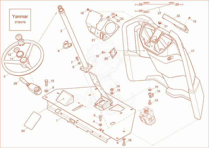 Exploded parts diagram of the pilot stand of a Wacker Neuson DW20, with numbered balloons