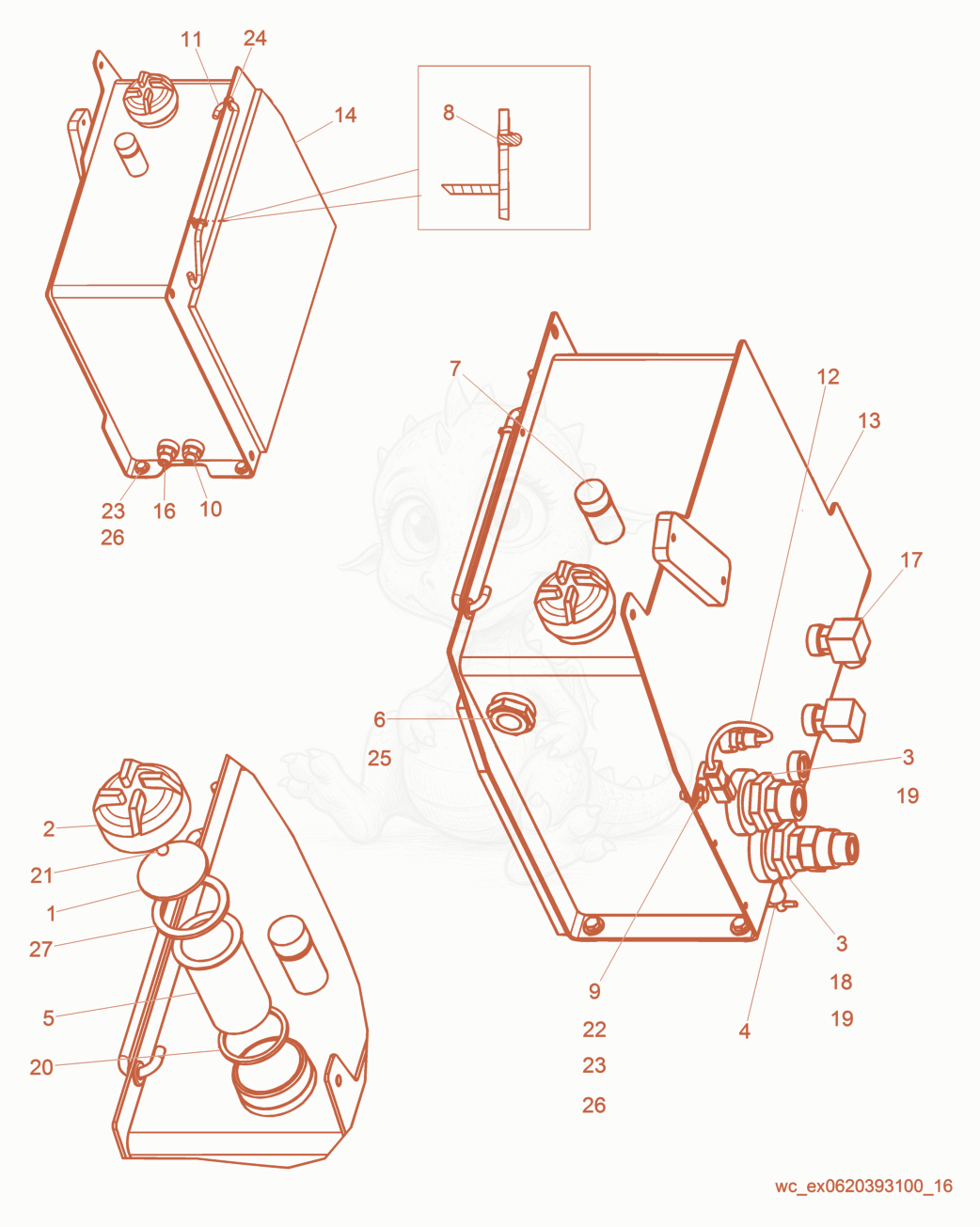 Exploded parts diagram of the Hydraulic Tank of a Wacker Neuson RD27-120, with numbered balloons