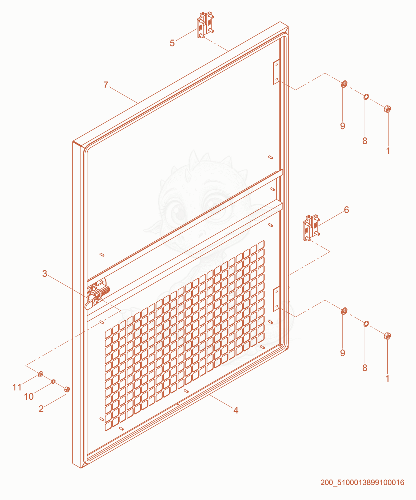 Exploded parts diagram of the Right Rear Door of a Wacker Neuson G625, with numbered balloons