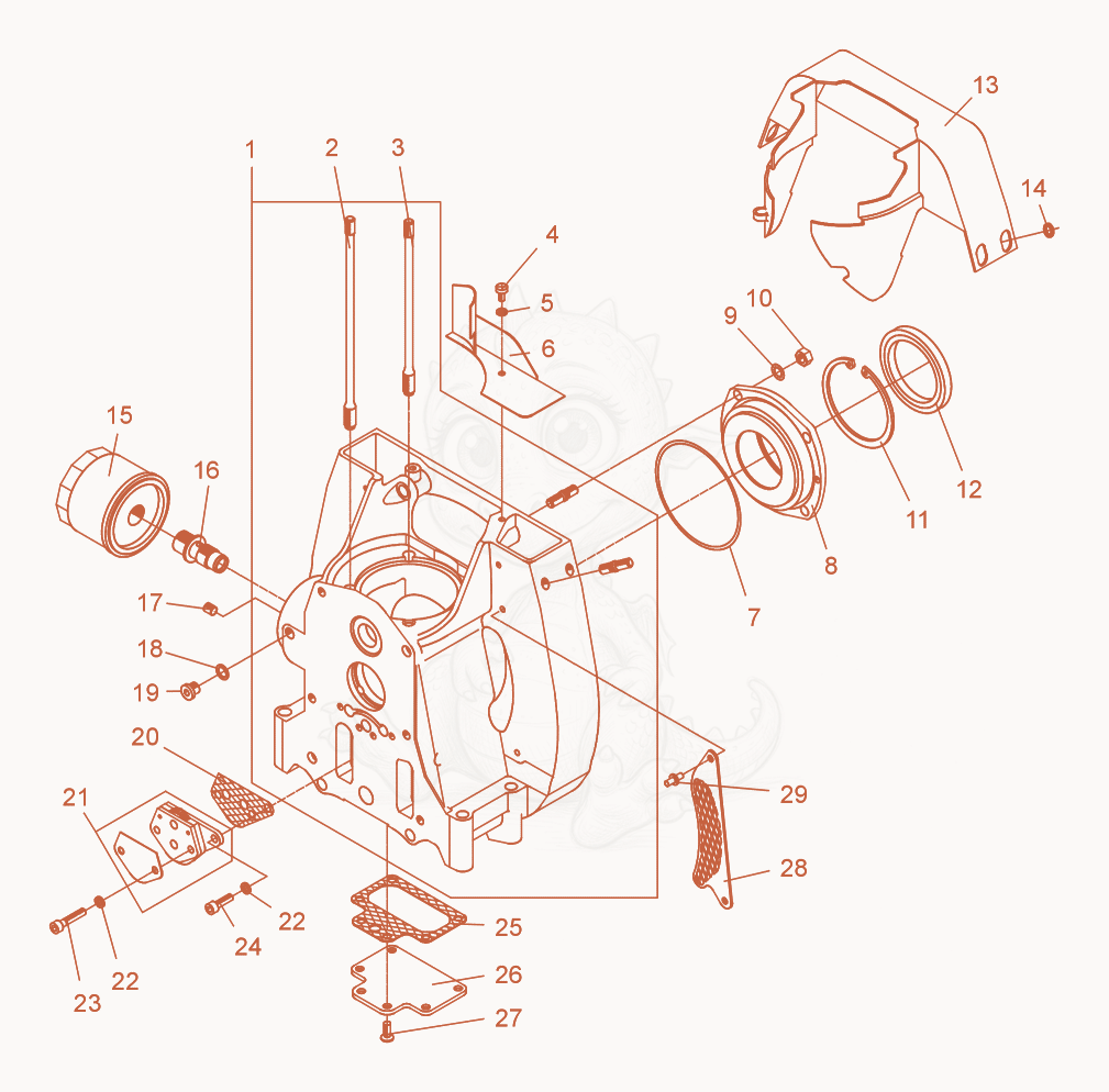 Exploded parts diagram of the Crankcase of a Wacker Neuson DPS2050, with numbered balloons