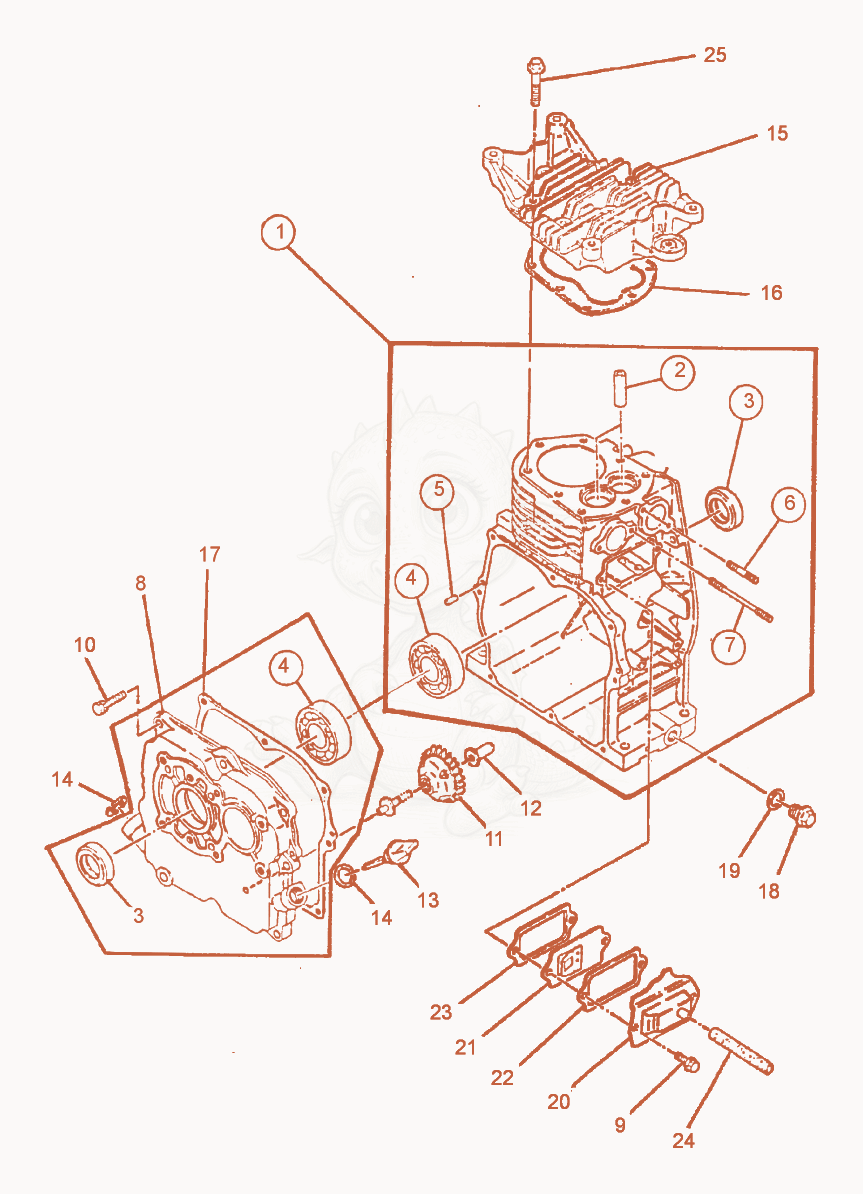 Exploded parts diagram of the Crankcase cpl. of a Wacker Neuson GH3500E, with numbered balloons