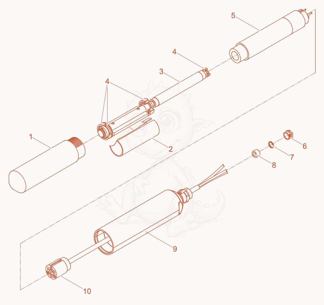 Exploded parts diagram of the Internal Vibrator of a Wacker Neuson IRSEN45/250GV, with numbered balloons