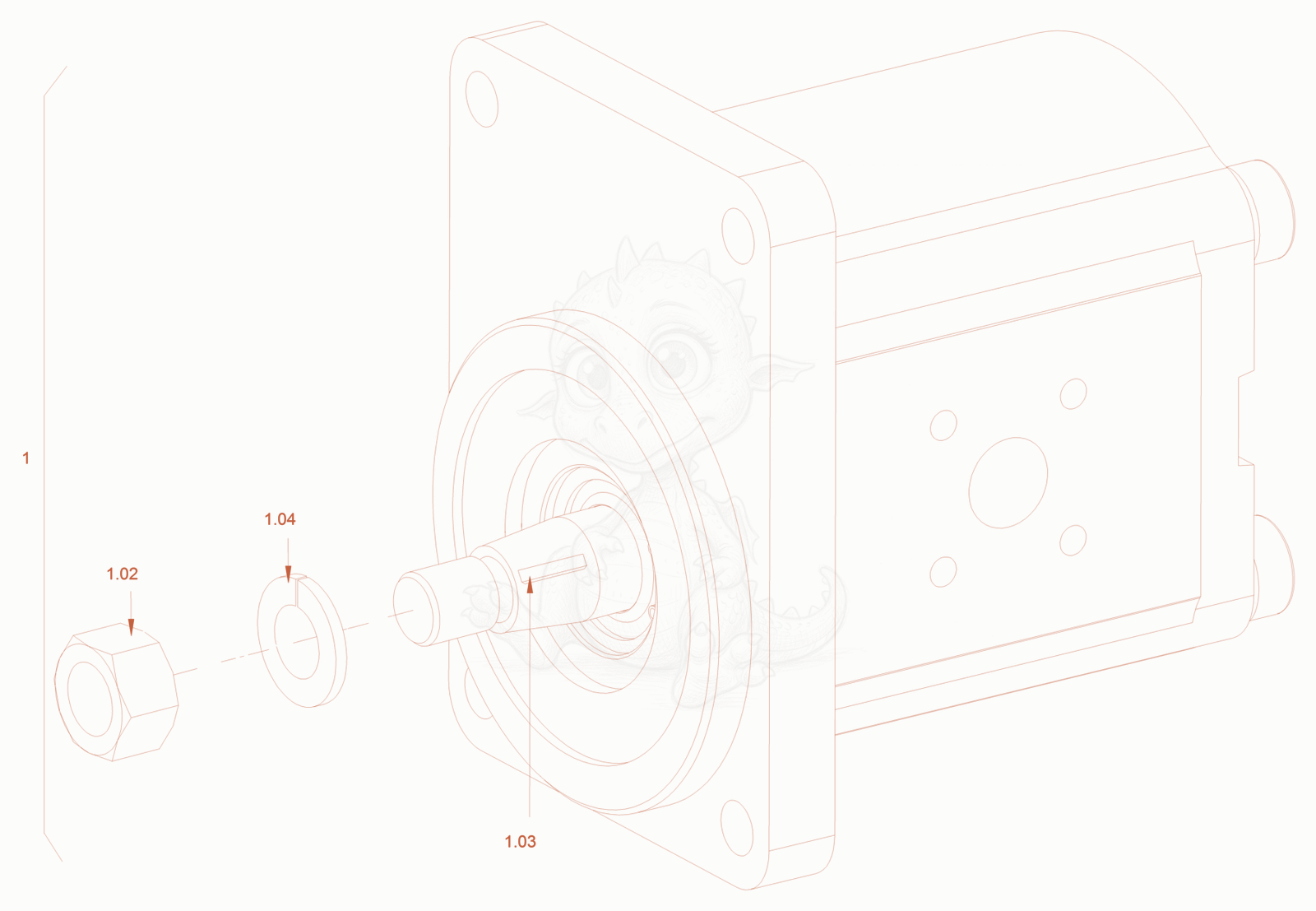 Exploded parts diagram of the gear motor of a Wacker Neuson RC70P, with numbered balloons