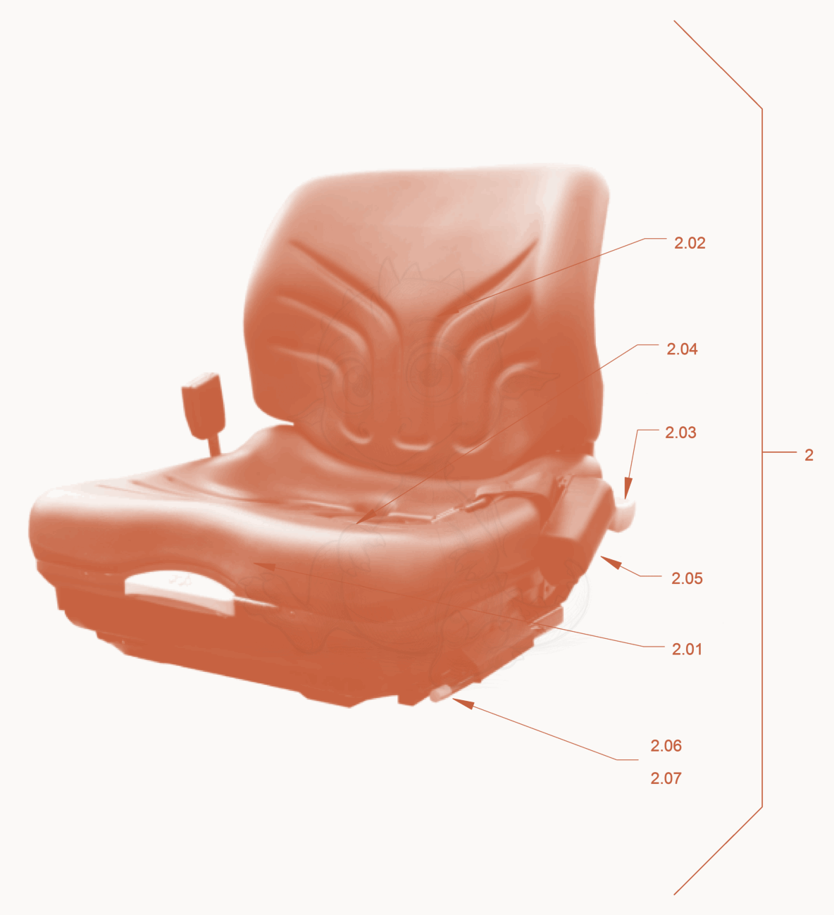 Exploded parts diagram of the operator's seat with adjustment of a Wacker Neuson RD45-140.3, with numbered balloons