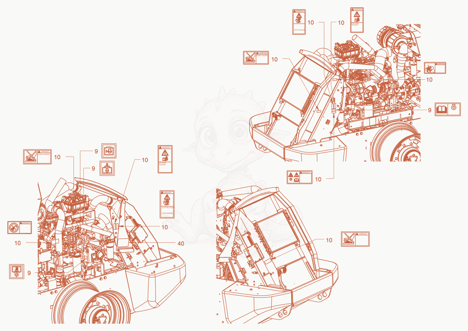 Exploded parts diagram of the sticker arrangement of a Wacker Neuson RC110P, with numbered balloons