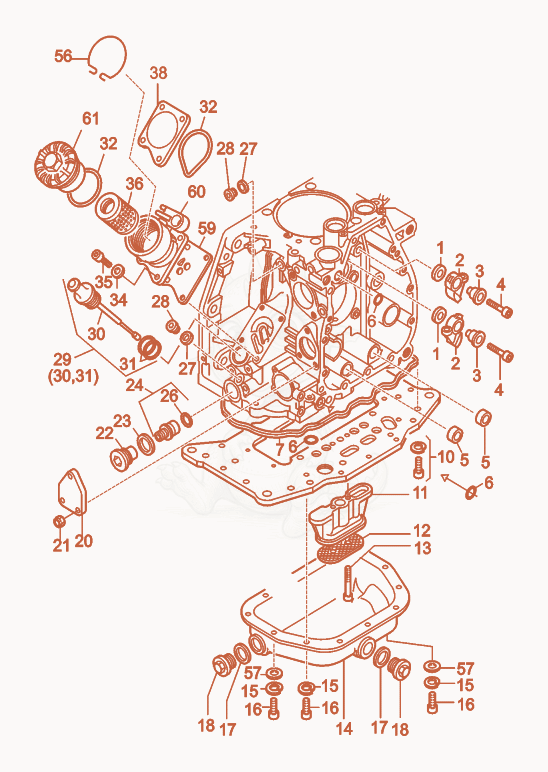 Despiece del Crankcase cpl. de una máquina Wacker Neuson RD7H-ESEU, con globos numerados