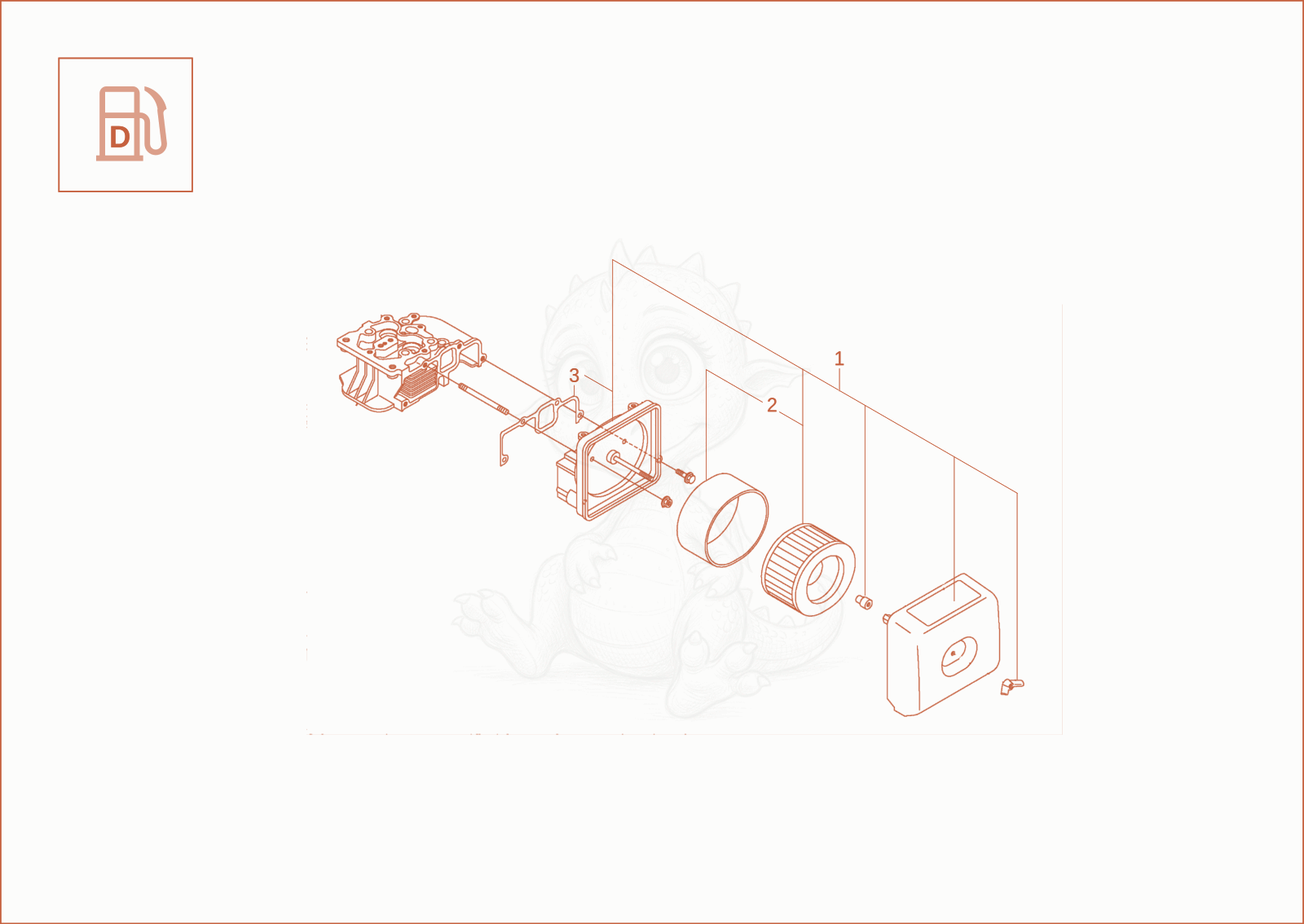 Exploded parts diagram of the air cleaner of a Wacker Neuson DT08, with numbered balloons