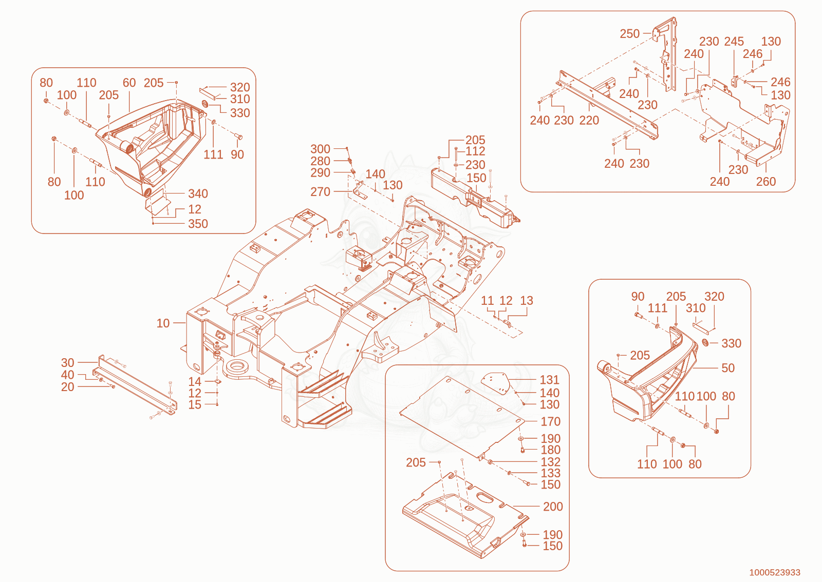 Exploded parts diagram of the REAR PART CHASSIS of a Wacker Neuson WL950(A05-01), with numbered balloons