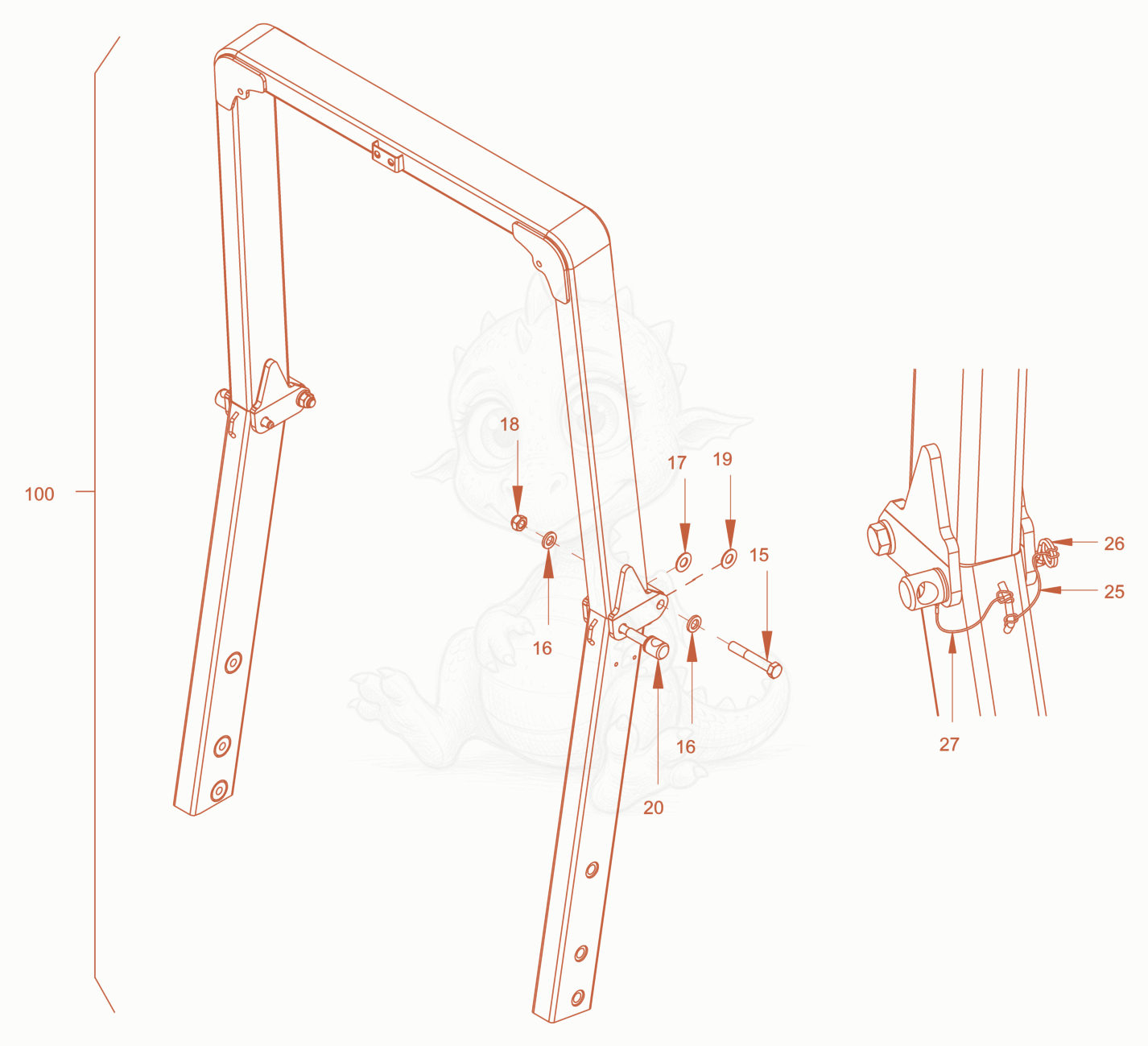 Exploded parts diagram of the roll over protection of a Wacker Neuson RD24-100C, with numbered balloons