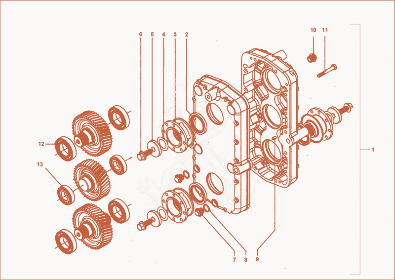Exploded parts diagram of the distributor gear-box of a Wacker Neuson 6000/9002, with numbered balloons