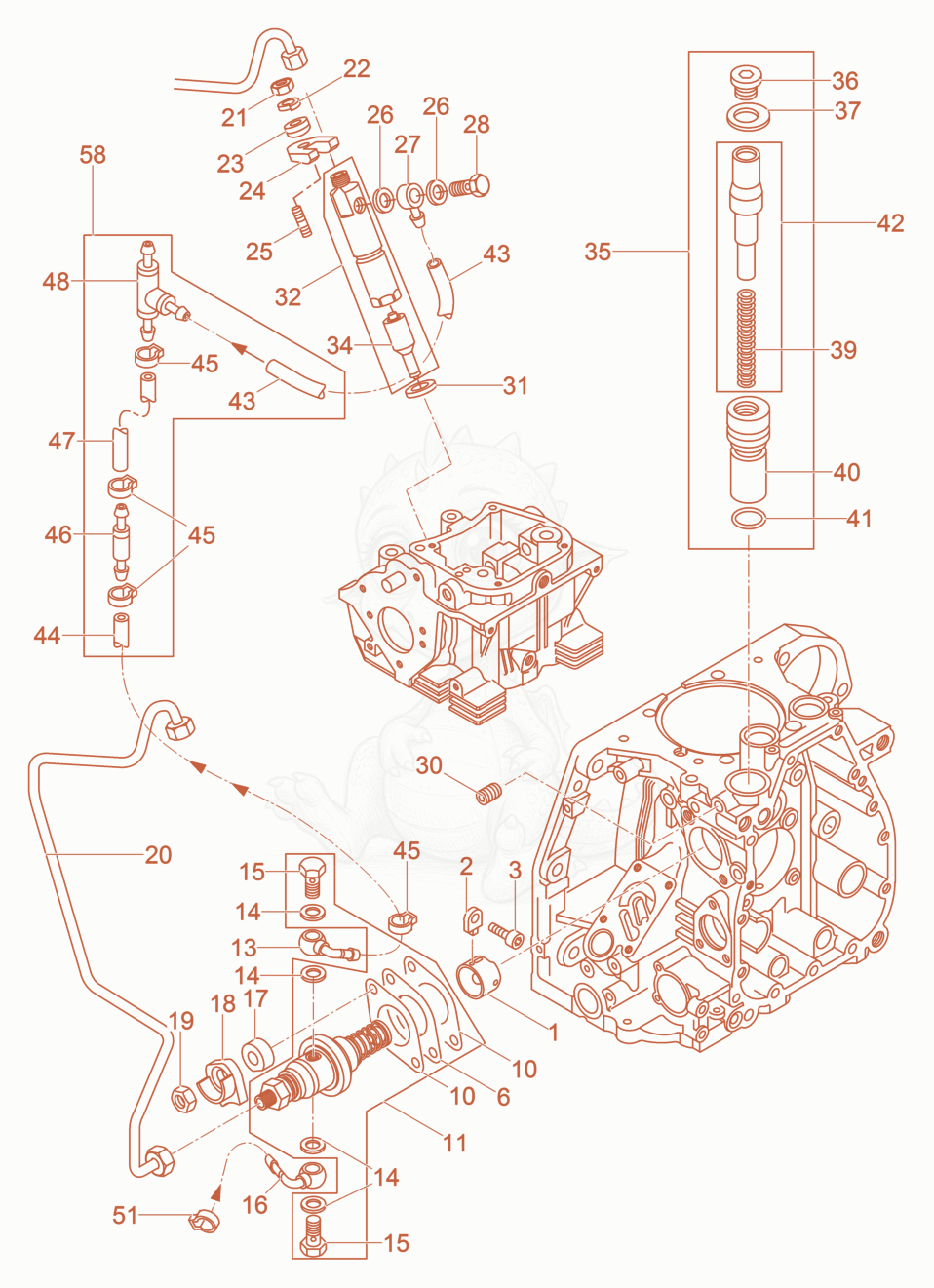 Exploded parts diagram of the Injection Equipment of a Wacker Neuson DPU4545HEHUS, with numbered balloons