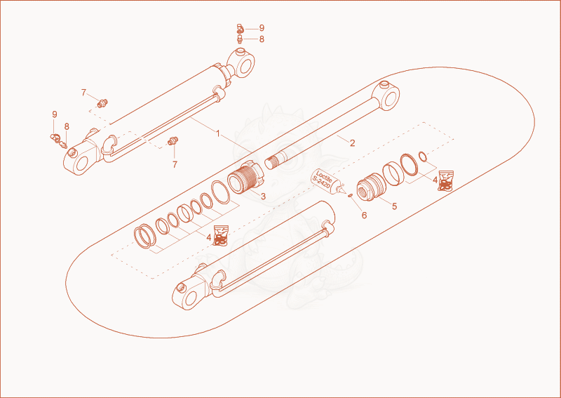 Exploded parts diagram of the bucket cylinder of a Wacker Neuson 6002RD, with numbered balloons