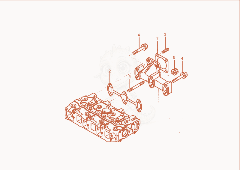 Exploded parts diagram of the exhaust manifold of a Wacker Neuson 1703, with numbered balloons