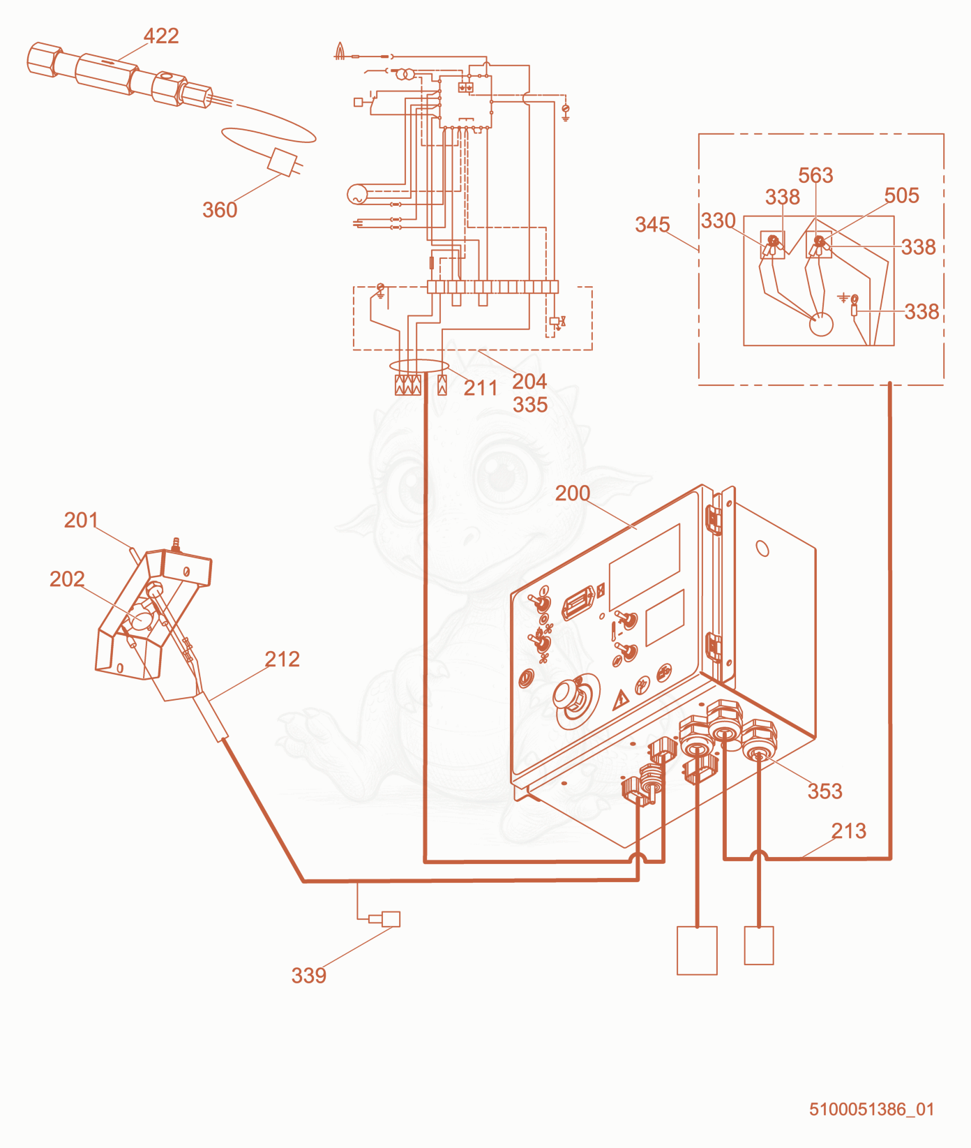 Exploded parts diagram of the Wiring cpl. (2) of a Wacker Neuson HI1000, with numbered balloons