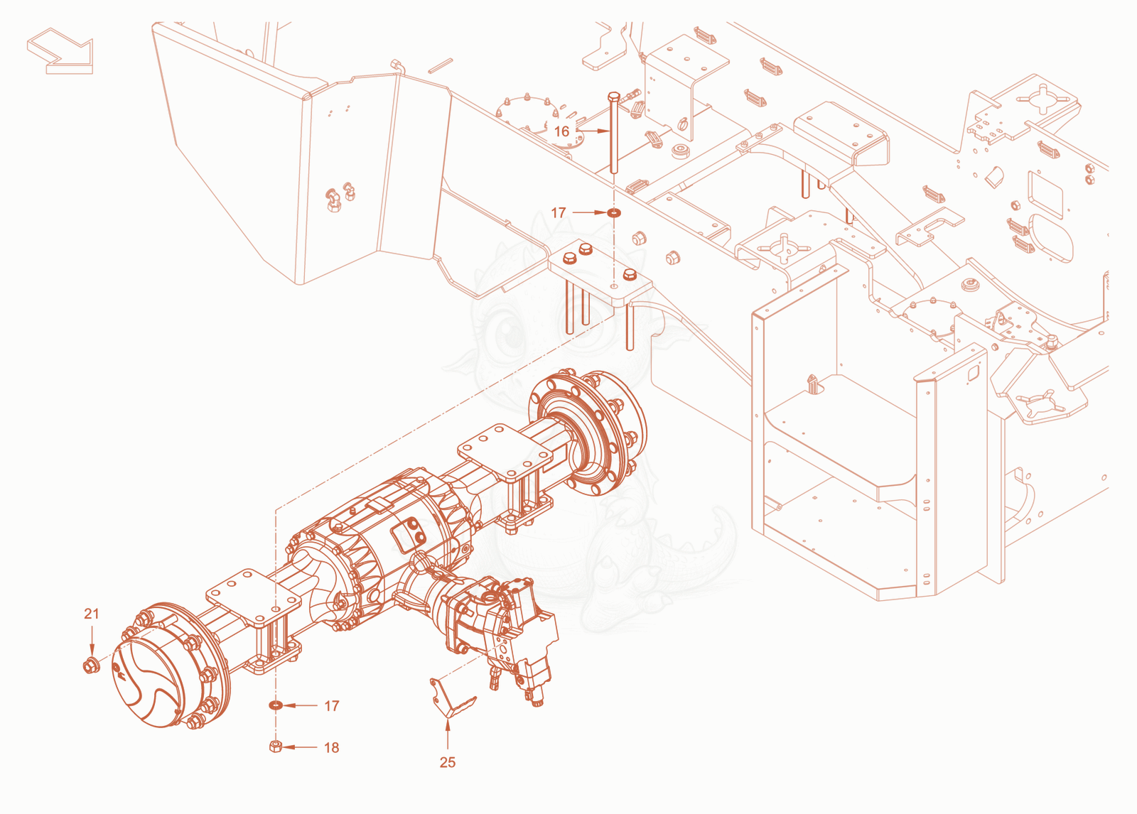 Exploded parts diagram of the planetary axle and suspension of a Wacker Neuson RC110PROPS, with numbered balloons