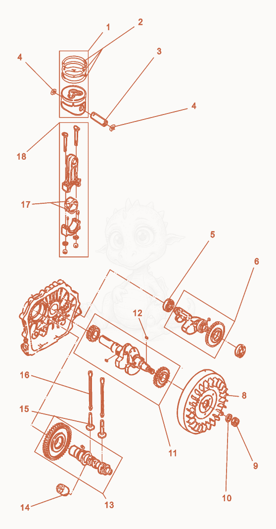 Exploded parts diagram of the Crankshaft of a Wacker Neuson DS720, with numbered balloons