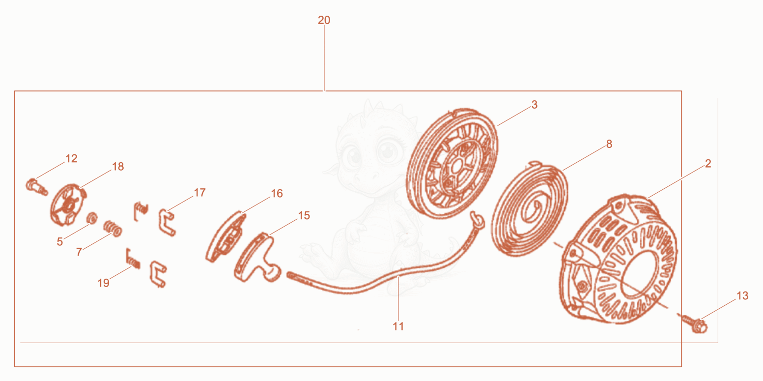 Exploded parts diagram of the Recoil starter of a Wacker Neuson WPKMAT, with numbered balloons