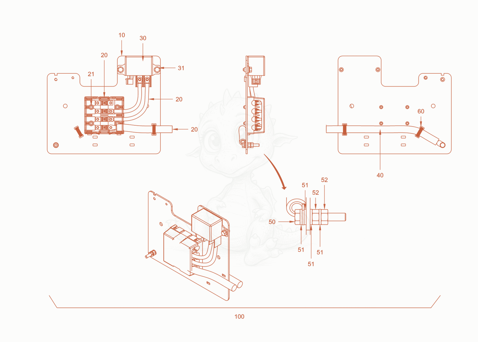 Exploded parts diagram of the electrical system of a Wacker Neuson RC110CAB, with numbered balloons