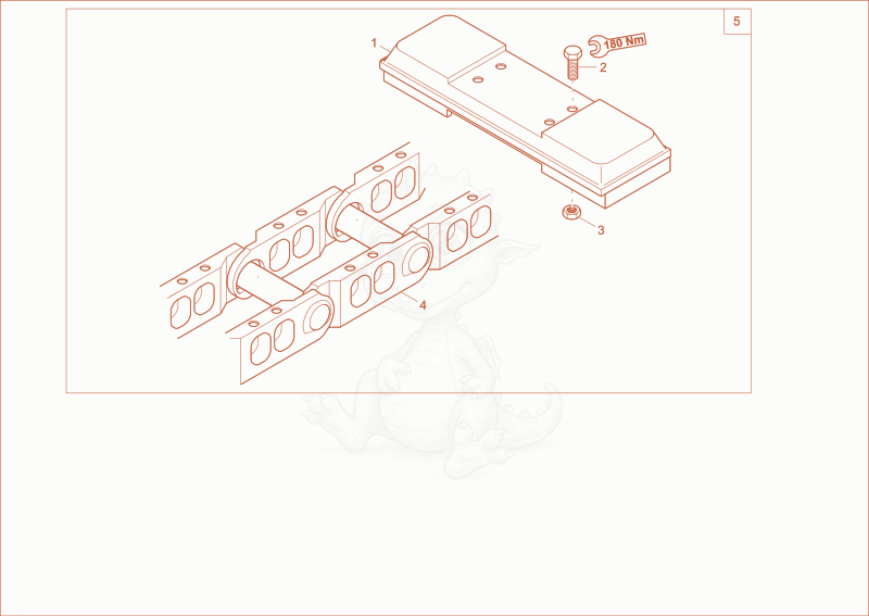 Exploded parts diagram of the hybrid track (Option) of a Wacker Neuson ET65, with numbered balloons