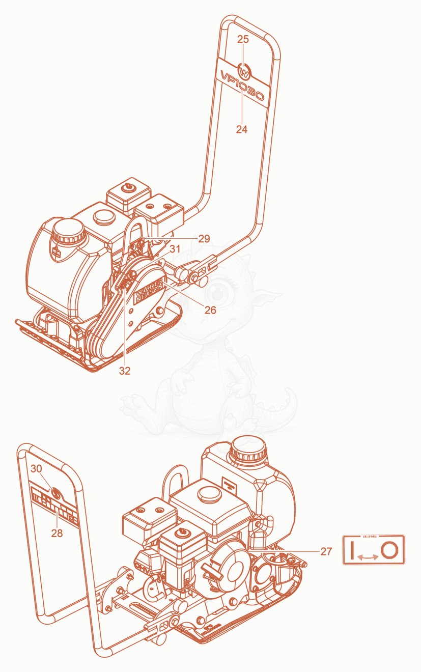 Exploded parts diagram of the Labels of a Wacker Neuson VP1030AW, with numbered balloons