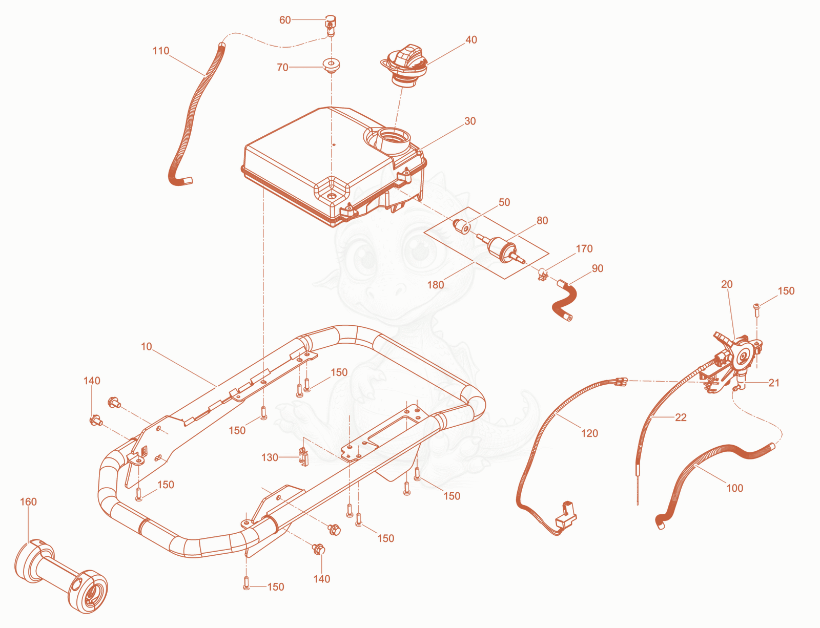 Despiece del Guide Handle WM80 de una máquina Wacker Neuson KMAT, con globos numerados