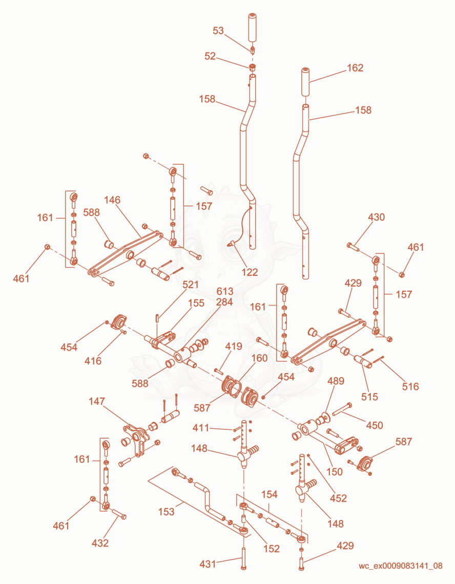 Exploded parts diagram of the Manual Steering Handles of a Wacker Neuson CRT48-25K-H, with numbered balloons