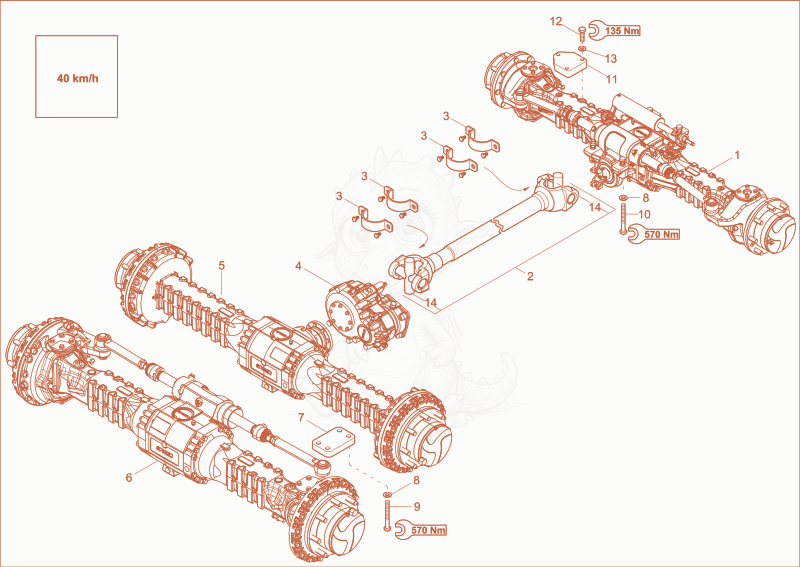 Exploded parts diagram of the Transmission 40km/h of a Wacker Neuson 9503, with numbered balloons