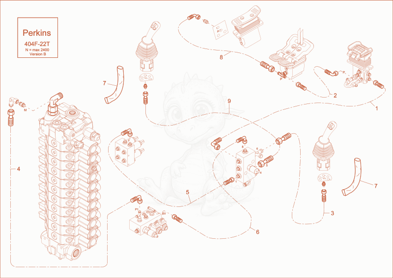 Exploded parts diagram of the TUBE PILOT PRESSURE of a Wacker Neuson ET65, with numbered balloons
