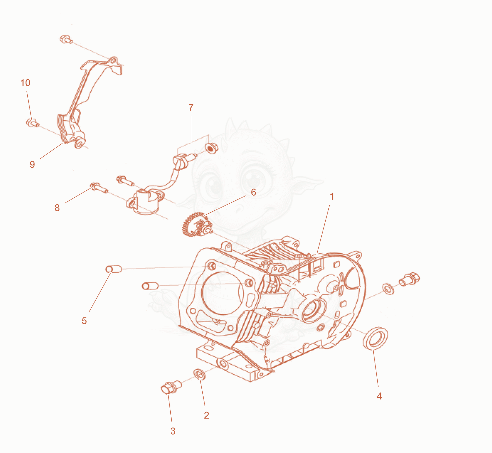 Exploded parts diagram of the Crankcase cpl. of a Wacker Neuson G3500GCN, with numbered balloons