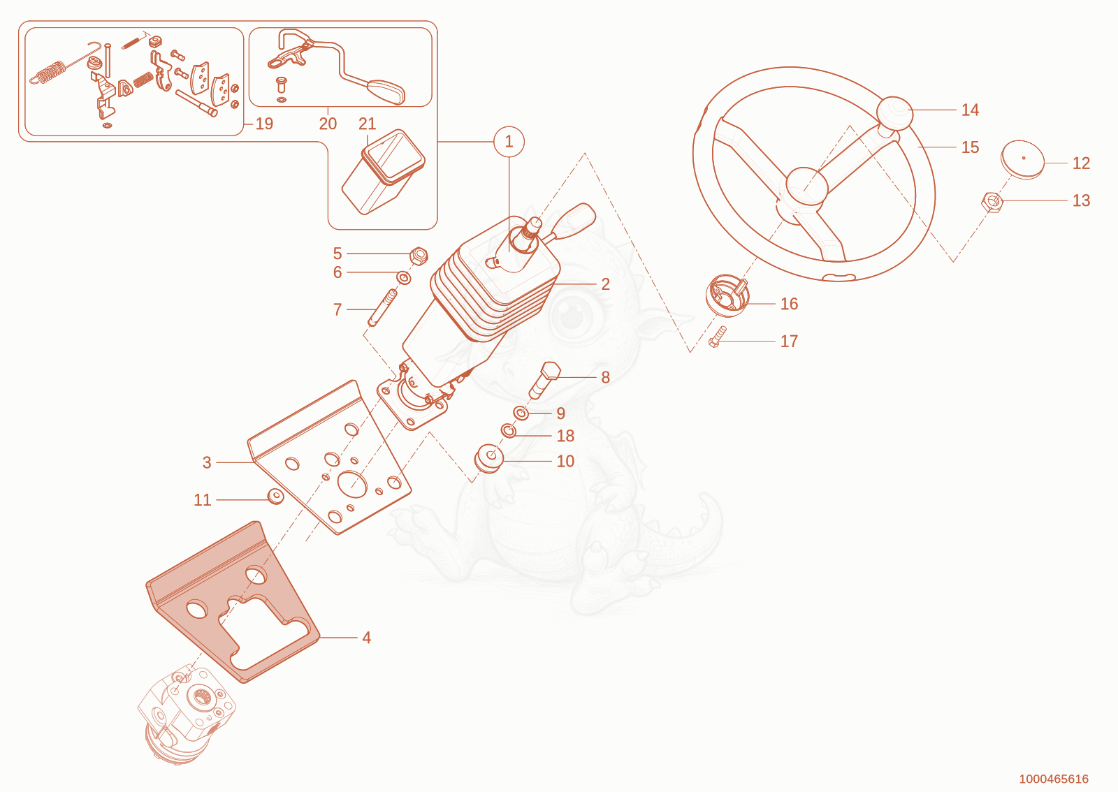 Exploded parts diagram of the steering column of a Wacker Neuson TH745(416-32), with numbered balloons