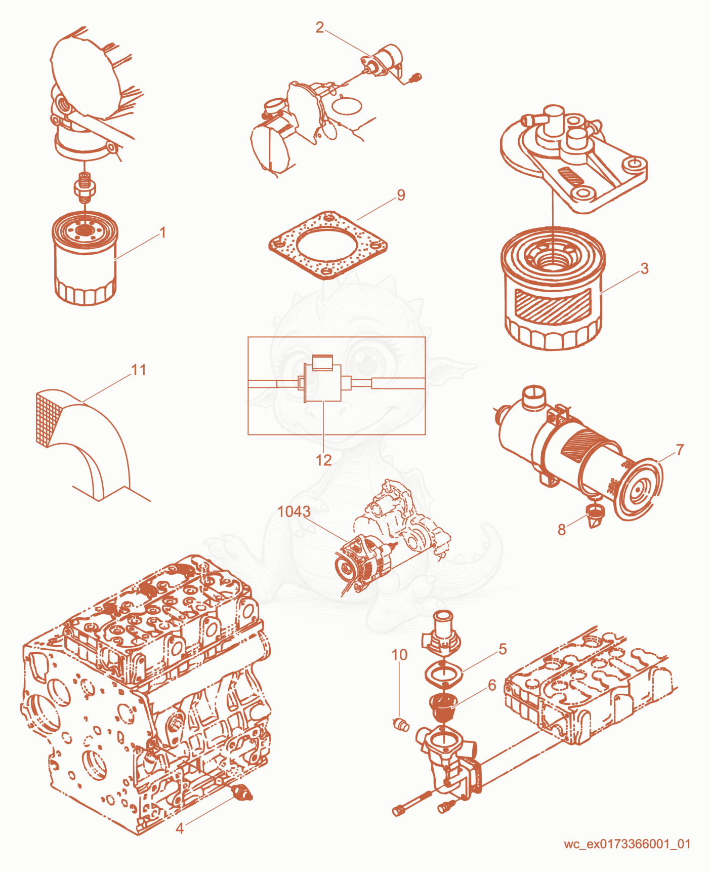 Exploded parts diagram of the Engine Maintenance of a Wacker Neuson LTW6K-VS, with numbered balloons
