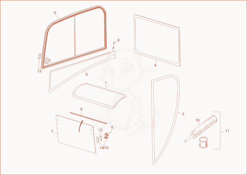 Exploded parts diagram of the CABIN WINDOWS of a Wacker Neuson 9503, with numbered balloons