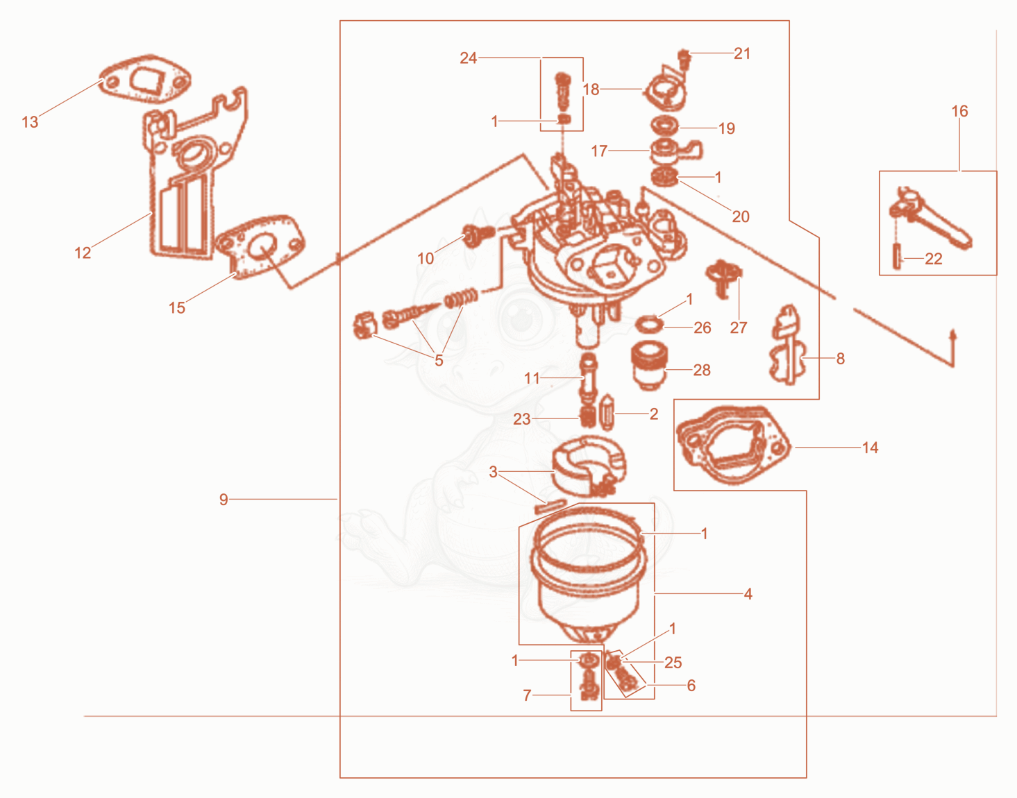 Exploded parts diagram of the Carburetor of a Wacker Neuson WPKMAT, with numbered balloons
