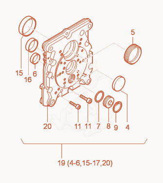 Exploded parts diagram of the Timing Cover of a Wacker Neuson RD7H, with numbered balloons