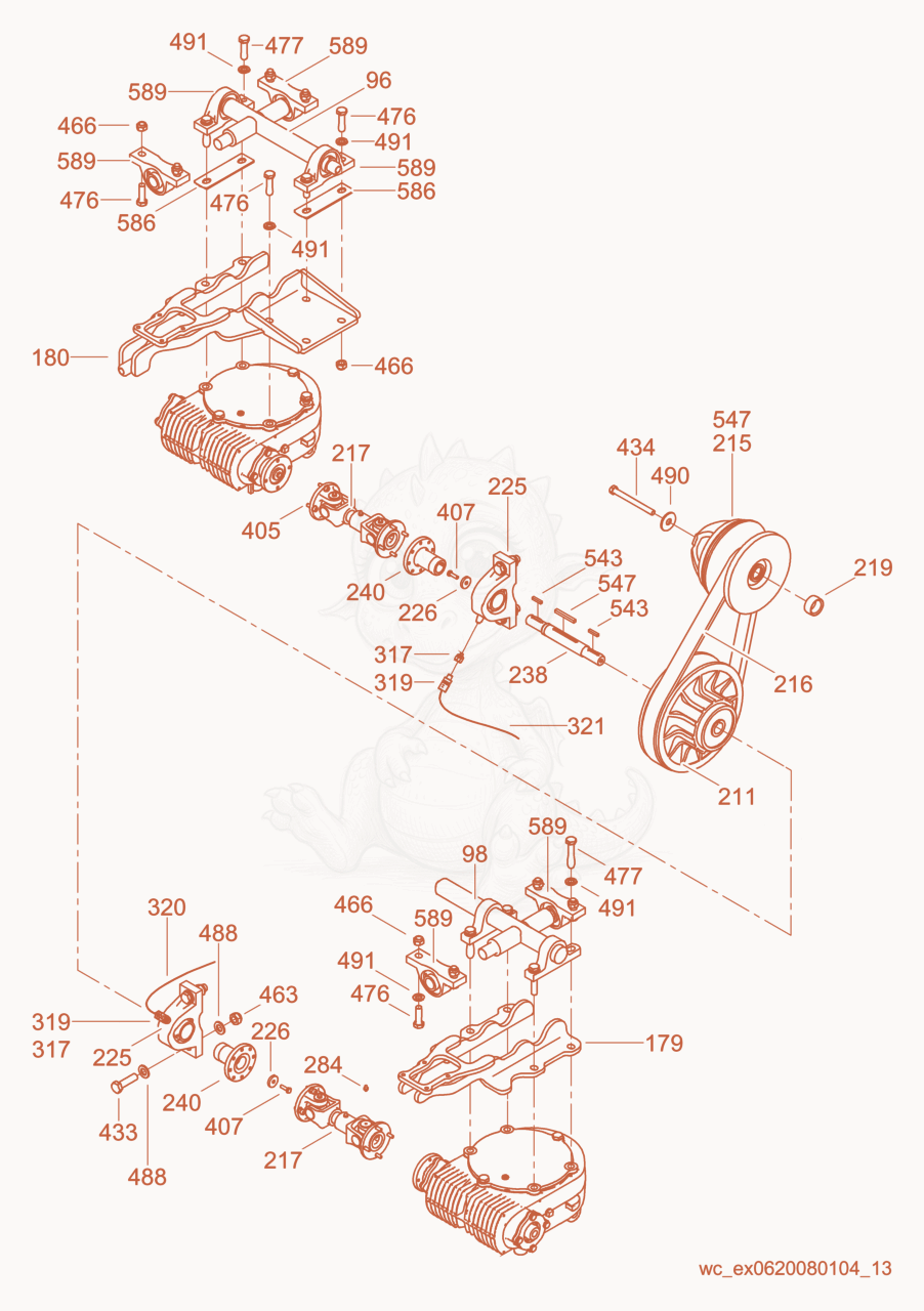 Despiece del Drive cpl. de una máquina Wacker Neuson CRT36-24A, con globos numerados