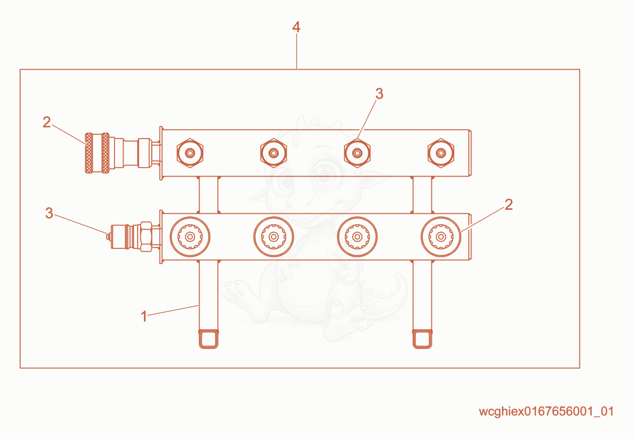 Despiece del 4-Port Manifold cpl. de una máquina Wacker Neuson PUREHEAT, con globos numerados